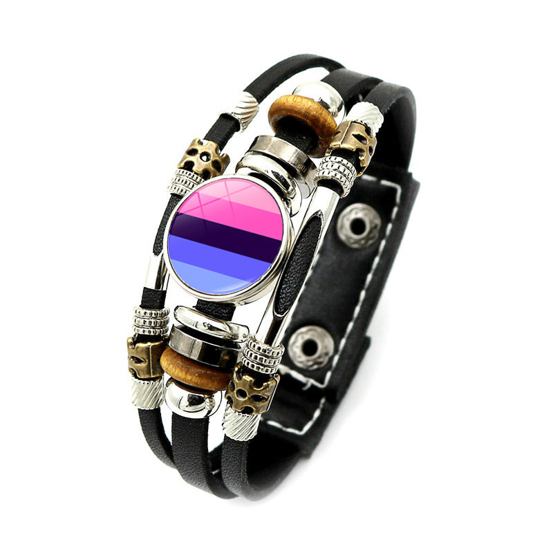 Pulsera de tejido de cuentas de cuero de cuero arcoiris al por mayor